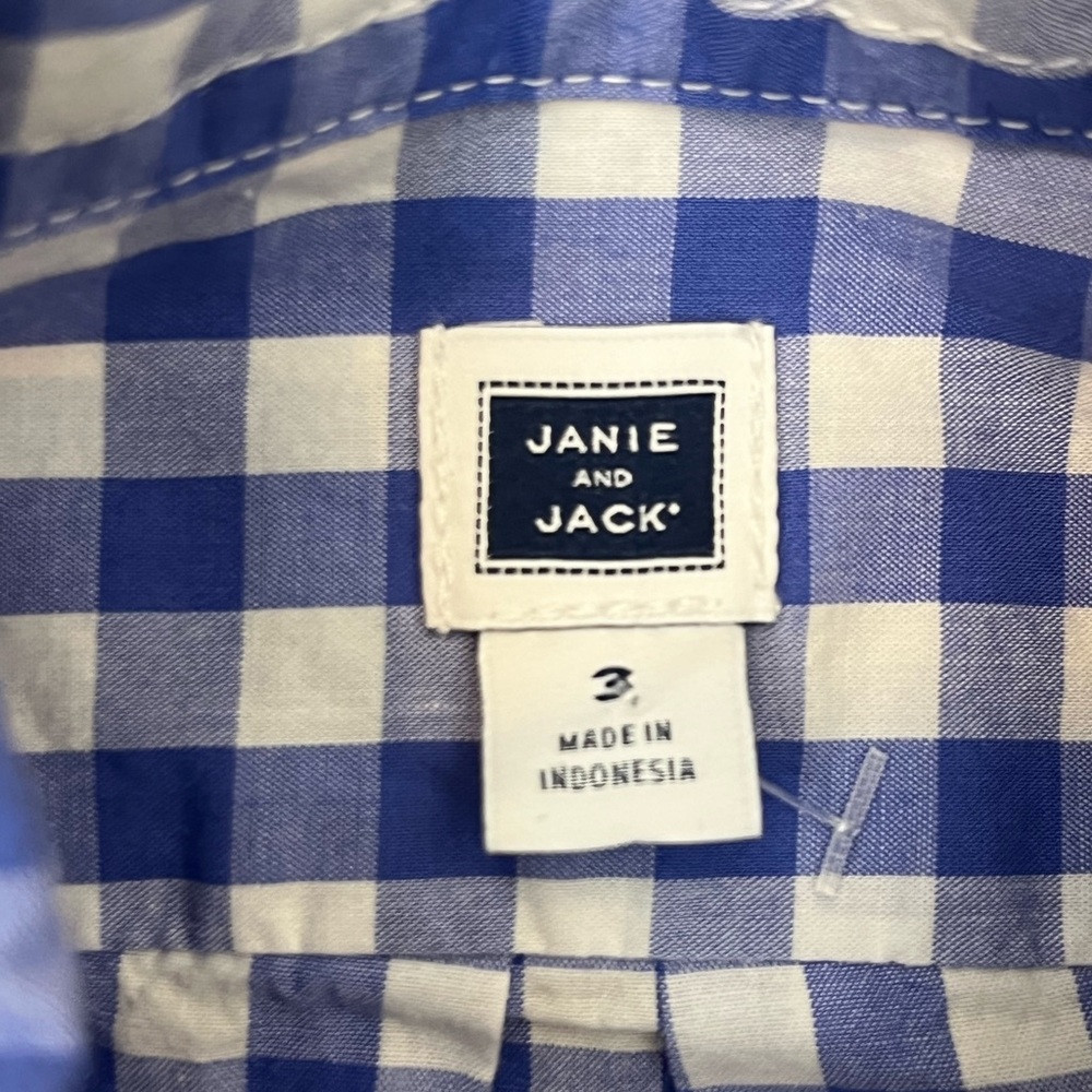 Janie and Jack Toddler 3T Blue Gingham Button Down Dress Shirt Cotton Classic - Picture 4 of 5